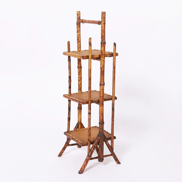 Victorian Antique English Three Tiered Burnt Bamboo Stand For Sale - Image 3 of 8