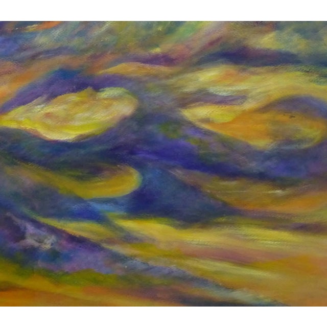 Large French pastel landscape of vividly colored terrain depicted in bright and bold hues, circa 1970. Original artwork on...