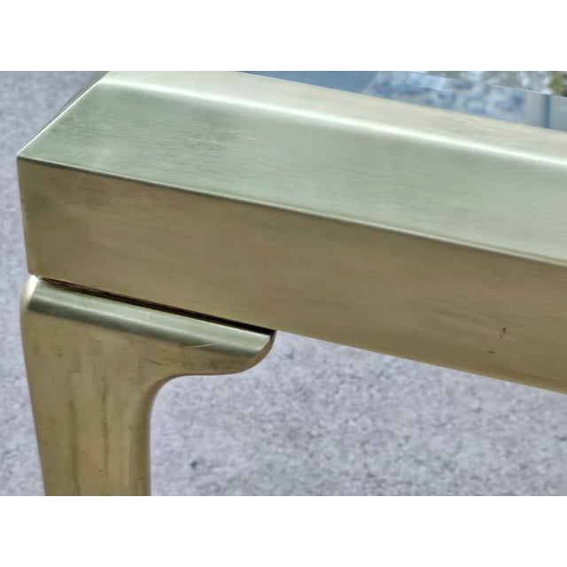 Metal Mastercraft Brass Hoofed Dining / Center Table With Glass Top | Hollywood Regency | 34" Square For Sale - Image 7 of 9