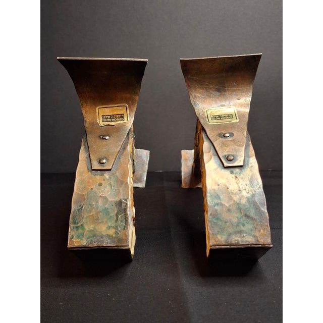 Vintage Mid-Century Eilon Mosaics Hand-Hammered Copper & Holy Land Stone Shofar Candlesticks For Sale - Image 9 of 15