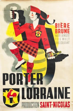 1940s Original French Beer Poster, Porter Lorraine