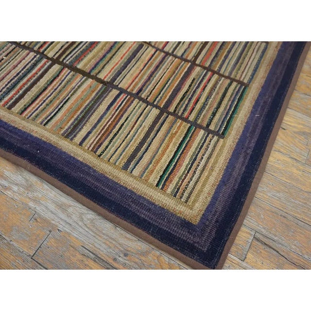 Textile 1920s Multi Purple Stripe Folk Art Antique American Hooked Rug 2'7" X 3'8" Knotted Wool Carpet For Sale - Image 7 of 13