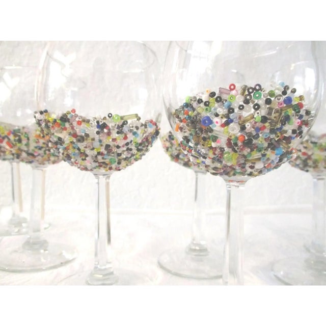 1990s Vintage Festive Bead Encrusted Wine Glasses, Set Of For Sale - Image 5 of 5
