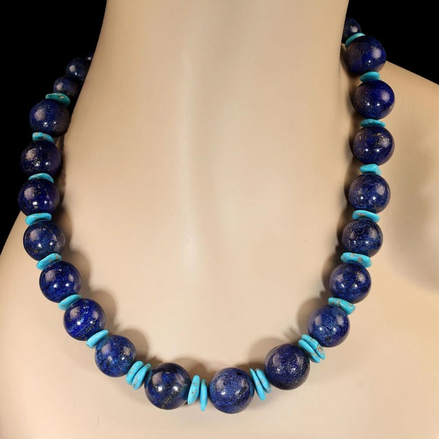 Elegant 19-Inch Lapis Lazuli Necklace with Sleeping Beauty Turquoise Accents Indulge in timeless sophistication with this...