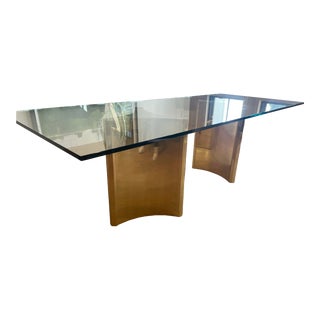 Glass and Brass Dining Table For Sale