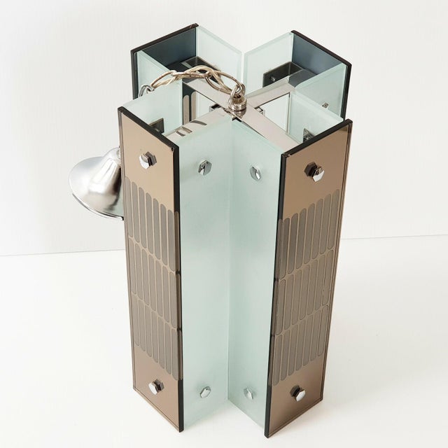 Vintage Italian Glass and Mirrored Glass Chandelier from Fontana Arte, 1970s For Sale - Image 13 of 13