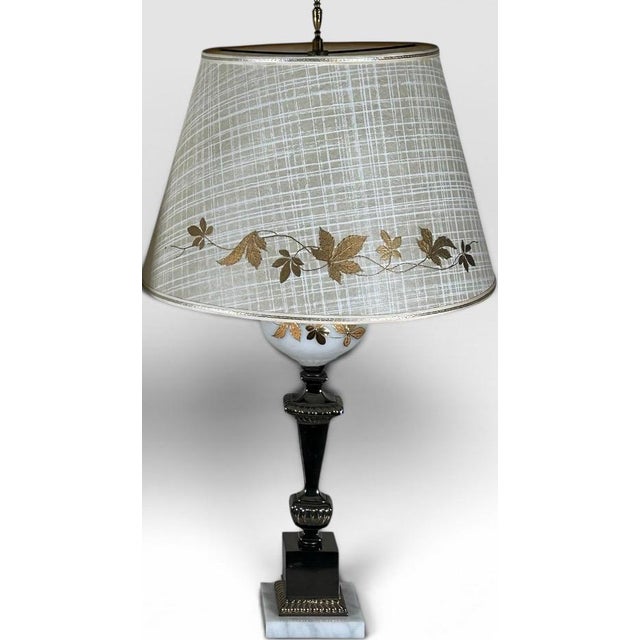 Mid 20th Century Neoclassical Brass and Painted Milk Glass Grapevine Lamps - A Pair For Sale - Image 4 of 18