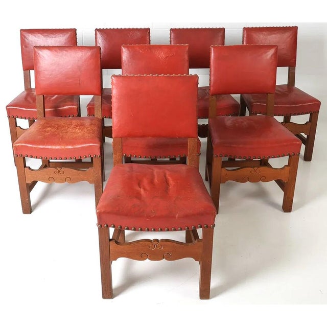 Brick Red 1950s Set 8 Danish Mid Century Old School Dining Chairs For Sale - Image 8 of 11