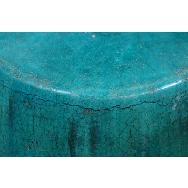 Antique Chinese Green Turquoise Teal Glazed Garden Stool Pedestal Table For Sale - Image 6 of 12