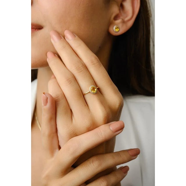 18k Gold Yellow Sapphire & Diamodn Jewelry Set- 4 Pieces Thanksgiving Gifts For Sale - Image 9 of 17
