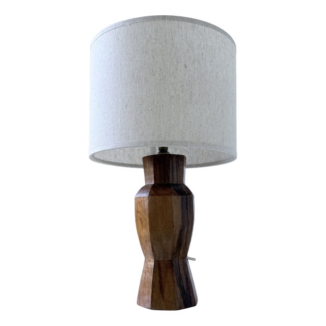 Brutalist Walnut Table Lamp, 1950s For Sale