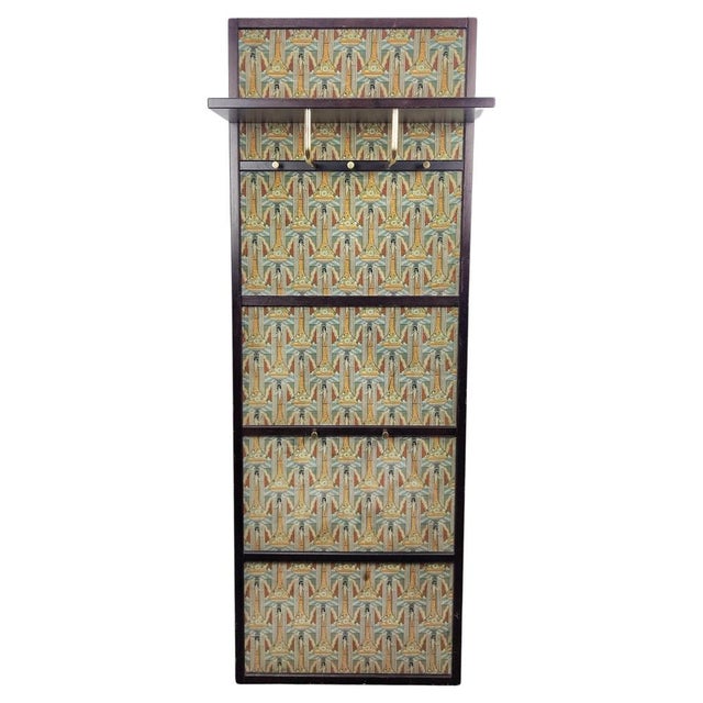 Art Deco Compact Foyer Coat Rack with Klimt-Esque Fabric, Austria, 1920s For Sale - Image 14 of 14
