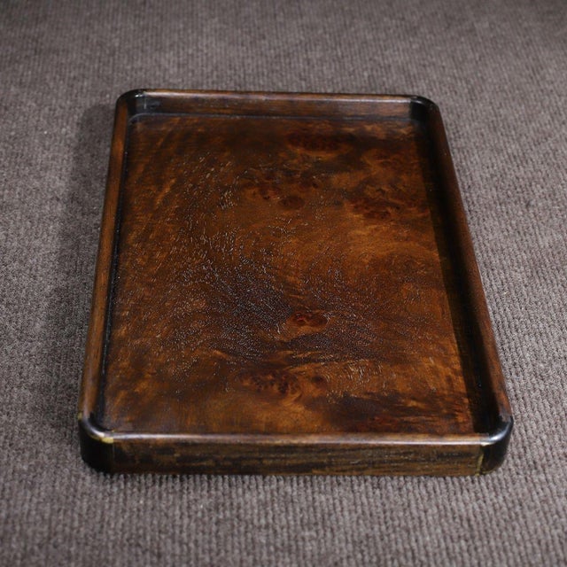 Huali Rosewood Burl Wood Tray With Brass Corners For Sale - Image 10 of 10