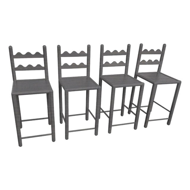 Solid Oak Country French Counter Stools Weathered Gray- For Sale