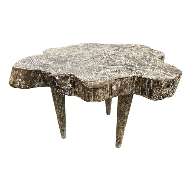 Andrianna Shamaris Live Edge Single Charred Cerused Teak Wood Side Table For Sale