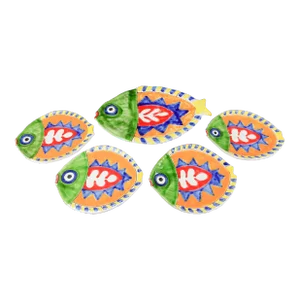 Vintage Giovanni Desimone Vintage MCM Italian Majolica Pottery Fish Platter + 4 Plates- 5 Pieces