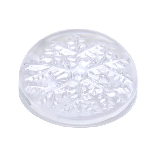 Vintage domed crystal paperweight with a highly detailed snowflake. Marked "Genuine Lead Crystal; 24% PBO; Cristal;...