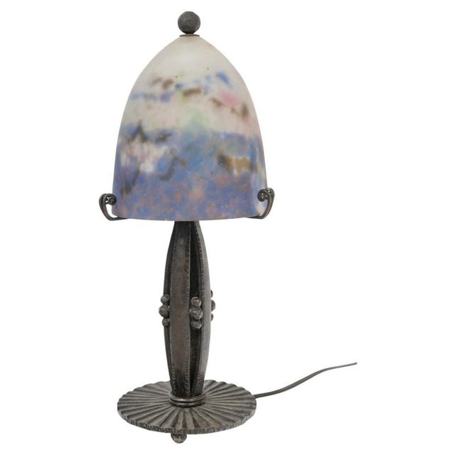 Blue Wrought Iron and Glass Table Lamp from Muller Frères, Luneville, 1930s For Sale - Image 8 of 8