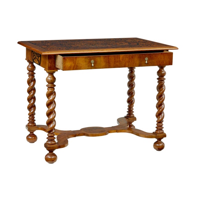 19th Century Antique Hand Carved Walnut Marquetry Table, 1865 For Sale - Image 5 of 11