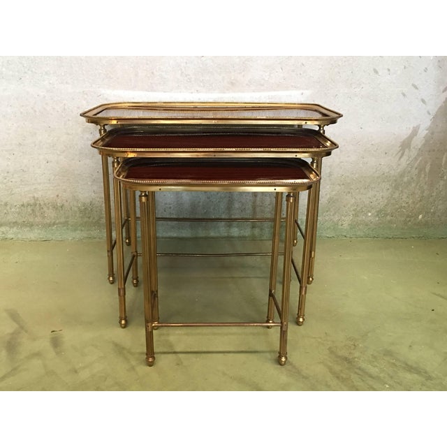 19th Century Set of Three Nesting Tables in Brass and Mahogany, France For Sale - Image 10 of 13