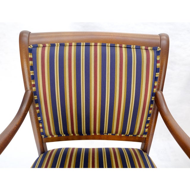 Pair of Regency Style Carved Open Arm Fireside Lounge Chairs Stripe Upholstery For Sale - Image 16 of 18