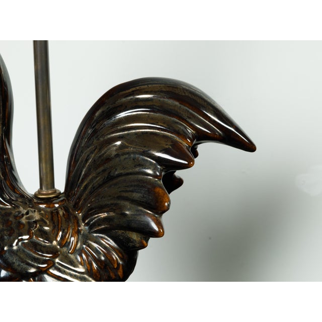 Ceramic 1940s French Pottery Rooster Table Lamp with Dark Brown Patina and Lucite Base - a Pair For Sale - Image 7 of 7