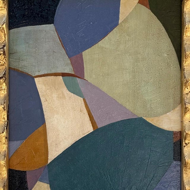 Mid-Century Modern Contemporary Jewel Tone Abstract Oil Painting in Vintage Gold Frame For Sale - Image 3 of 6