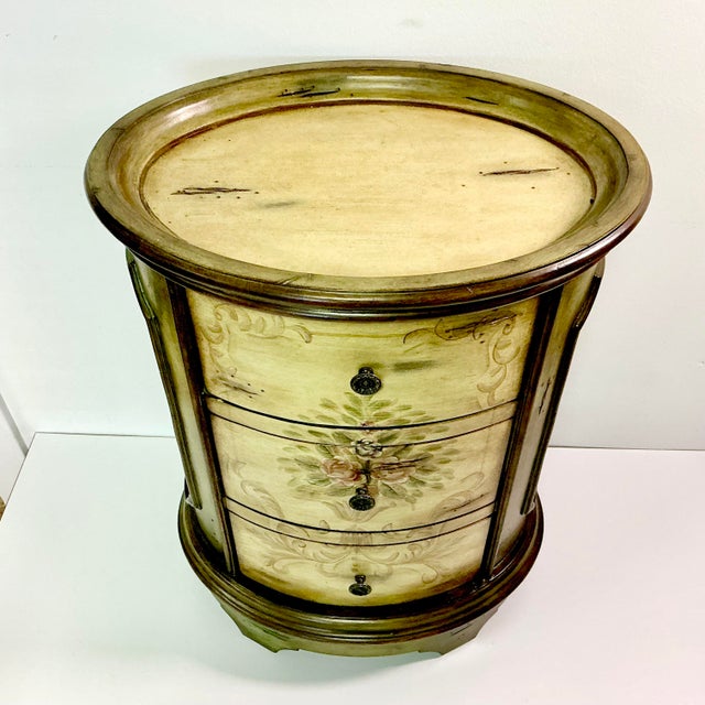 1980s Vintage Boho Chic Italian Maitland-Smith Style Hand Painted Oval Side Table Cabinet For Sale - Image 6 of 18