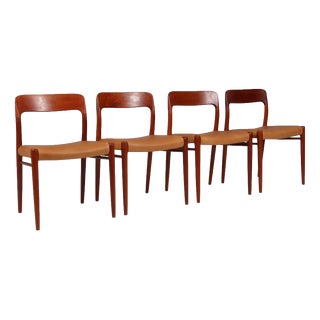 Dining Chairs in Teak and Full Grain Leather by N. O. Møller for J. L. Møllers, 1960s, Set of 4 For Sale