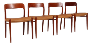 Dining Chairs in Teak and Full Grain Leather by N. O. Møller for J. L. Møllers, 1960s, Set of 4