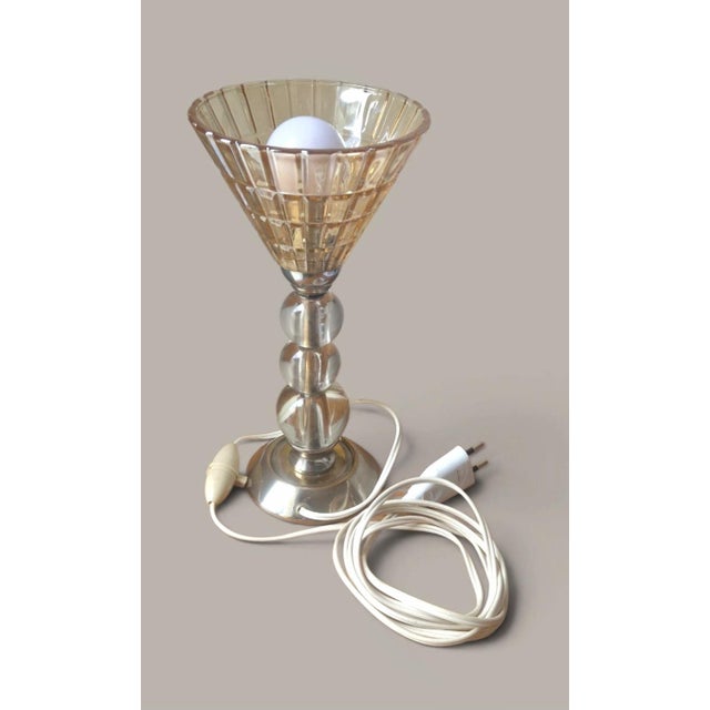 Jacques Adnet Modernist Lamp in Glass and Metal attributed to Jacques Adnet, 1950s For Sale - Image 4 of 17