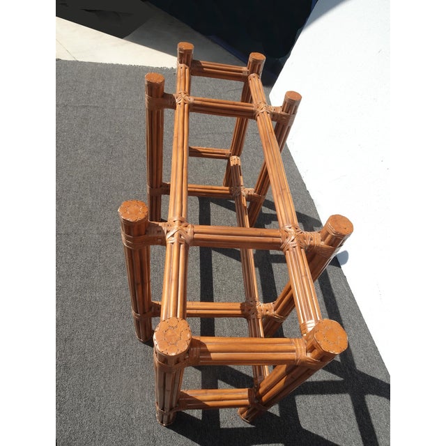 1970s Vintage Mid Century Modern McGuire Bamboo Dining Room Table W Glass Top For Sale - Image 5 of 12