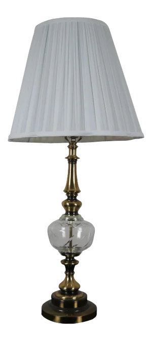 Vintage Late 20th Century Hollywood Regency Brass & Cut Glass Crystal Table Lamp