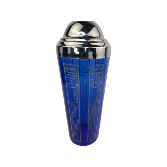 1930s Art Deco Cobalt Blue Cocktail Shaker With Classic Recipes For Sale - Image 5 of 8