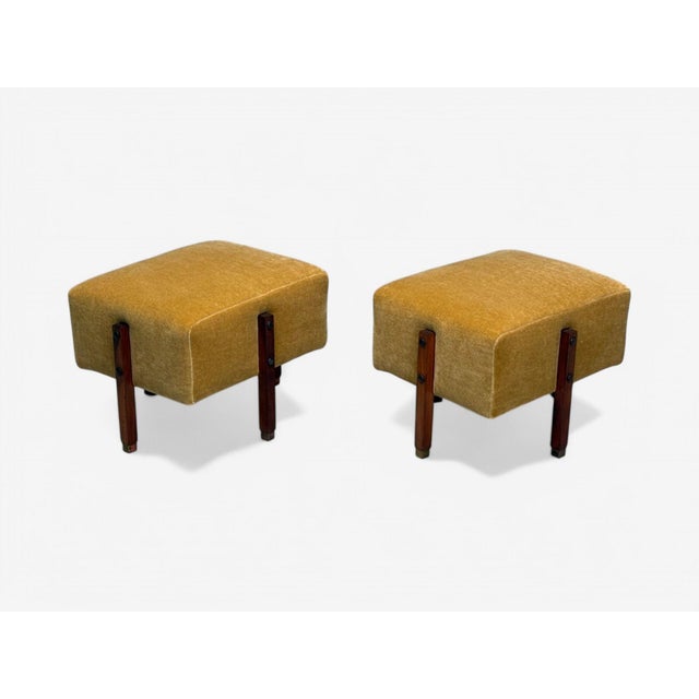 Italian Mid-Century Modern, Stained Wood, Camel Mohair, Ottomans, Italy, 1960s For Sale - Image 4 of 10