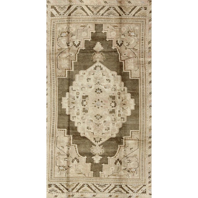 Earth Tone Vintage Turkish Oushak Rug With Tribal Geometric Designs 6'4 X 9'7 For Sale - Image 4 of 9