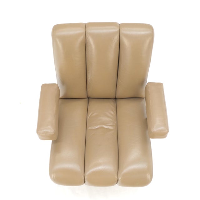 Vladimir Kagan Leather Ribbed Style Upholstery Heavy Stainless Base Desk Chair For Sale - Image 9 of 12
