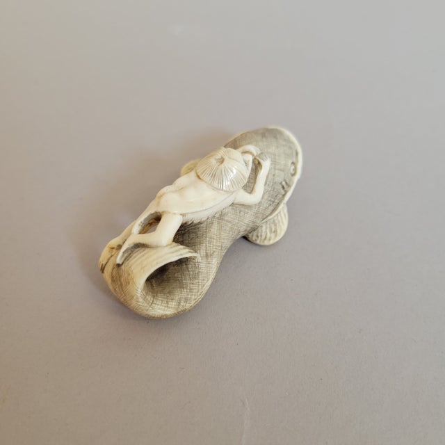 Japanese Bone Netsuke of Kappa Riding a Catfish, Meiji Period For Sale In Raleigh - Image 6 of 9