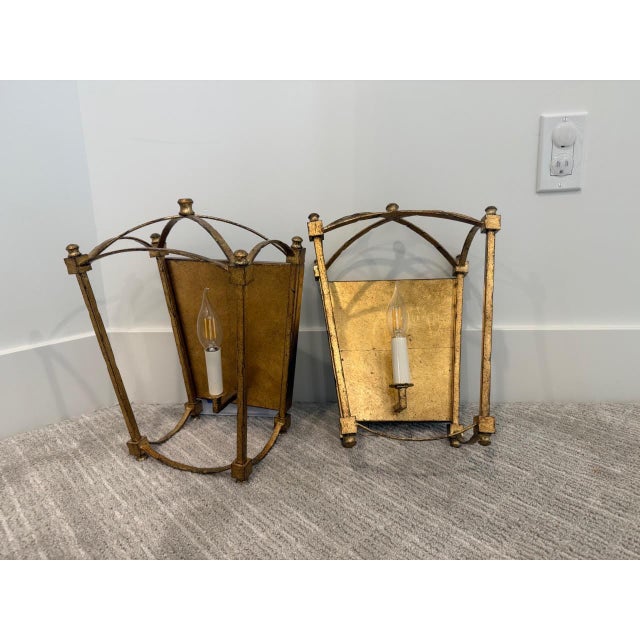 French Provincial Pair of Visual Comfort Thayer Brass Sconces For Sale - Image 3 of 3