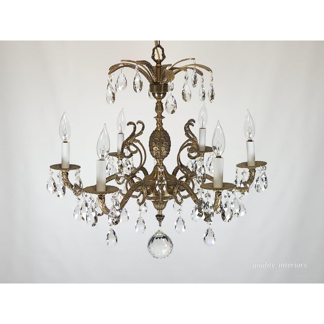 Antique 6 Light Svelte Sparkling Splendid Brass Cut Lead Crystal Chandelier ~ ~ Rewired ~ Restored ~ Rejuvenated ~ Ready to Hang ~ For Sale - Image 9 of 12