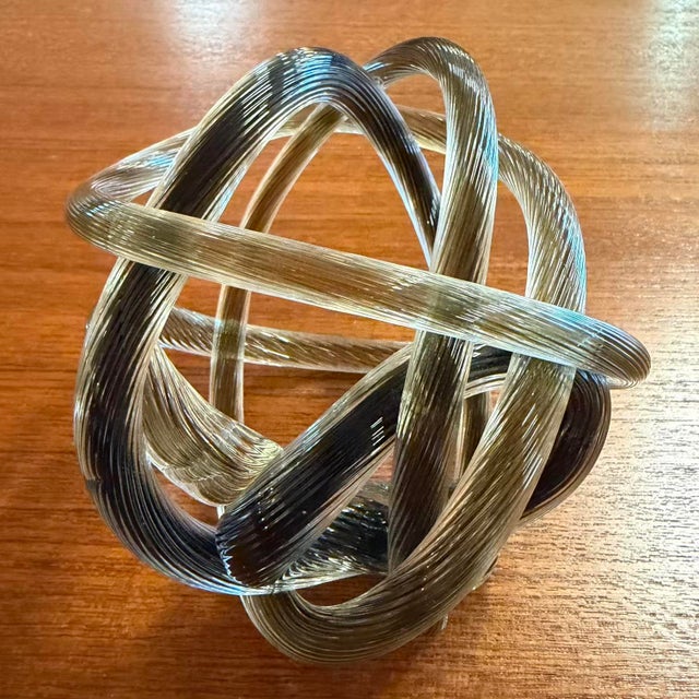 Vintage Ribbed Hand Blown Smoky Art Glass Knot Sculpture For Sale - Image 12 of 17