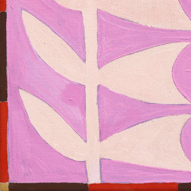 Textile Peculiar Bloom - Pink Abstract Folk Art Floral Mixed Media Painting on Raw Canvas by Meredith Walker For Sale - Image 7 of 9