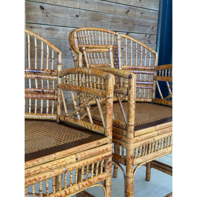 A Pair-Restored Thomasville Brighton Pavilion Scorched Bamboo Armchairs For Sale - Image 10 of 12