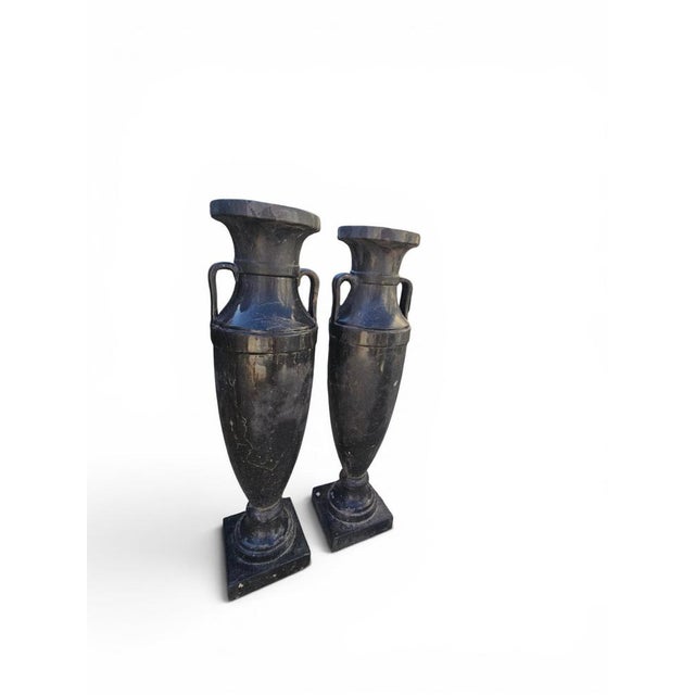 Stone Large Greek Style Black Marble Vases, 20th Century, Set of 2 For Sale - Image 7 of 12