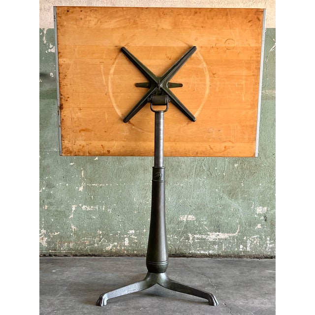 1900 - 1909 Antique Industrial Drafting Table on Swivel Cast Iron Pedestal Base W/Restored Top For Sale - Image 5 of 12