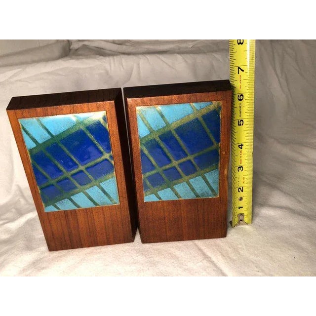 Cerulean Ernest John Mid-Century Modern Walnut and Enamel Bookends - a Pair For Sale - Image 8 of 13