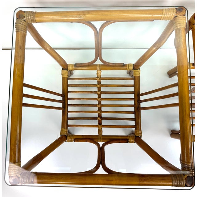 Mid-Century Rattan and Glass Side Tables in the Style of Ficks Reed, a Pair For Sale - Image 13 of 14