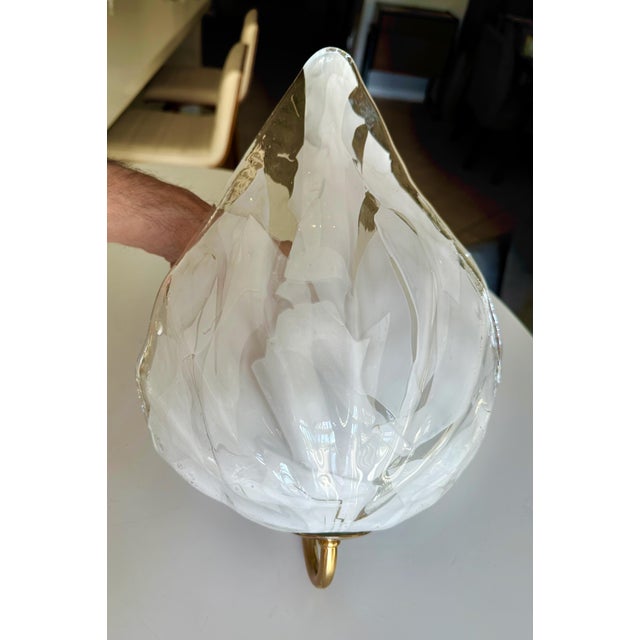Pair Mazzega Murano White & Clear Glass Leaf Wall Sconces For Sale - Image 15 of 15