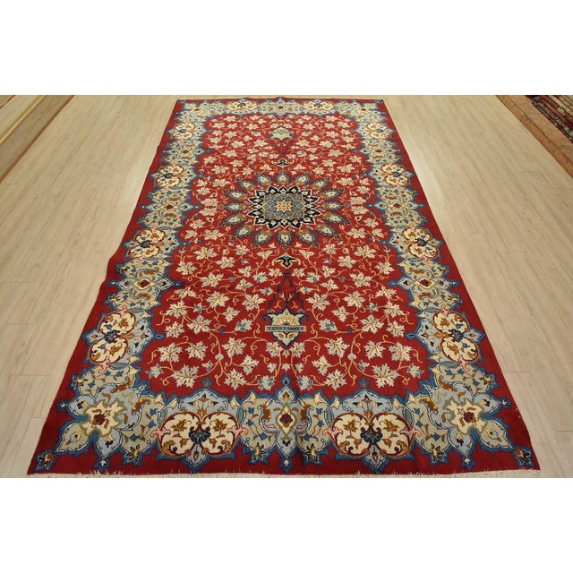 Farmhouse Kashan Rug 7’1” X 10’10” Red Wool Vintage Traditional Hand-Knotted Carpet For Sale - Image 3 of 14