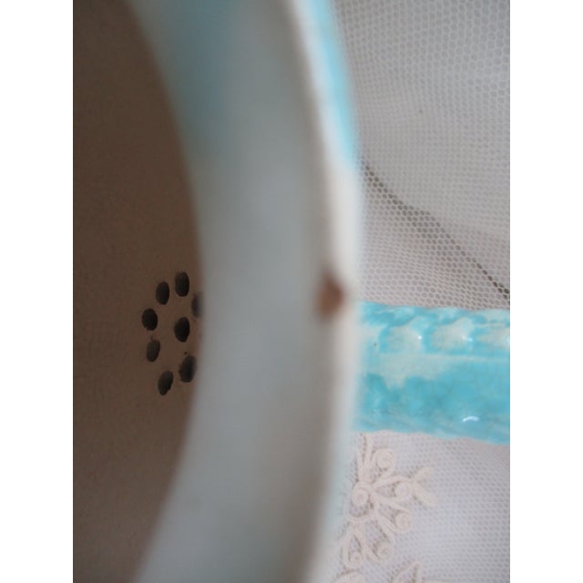 Ceramic Antique England Majolica Basket Weave With Leaves Blue Teapot 7" Tall For Sale - Image 7 of 11